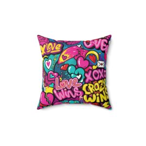 Graffiti 'Love Wins' Decorative Pillow - Colorful Heart Street-Art Throw Pillow