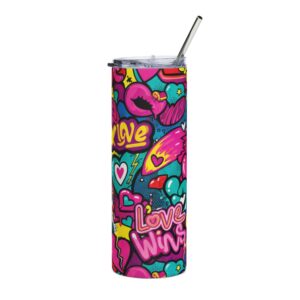 20oz Stainless Tumbler — Colorful Graffiti Hearts "Love Wins" Design