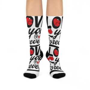 Love You Forever Cushioned Crew Socks — Romantic Red Heart Pattern, Valentine's Day Gift