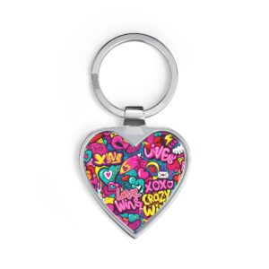 Heart Keychain — Colorful Graffiti Love Pattern Key Ring (XOXO, Love Wins)