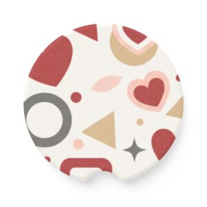 Retro Hearts Pattern Soapstone Car Coaster | Round Trinket Cup Holder