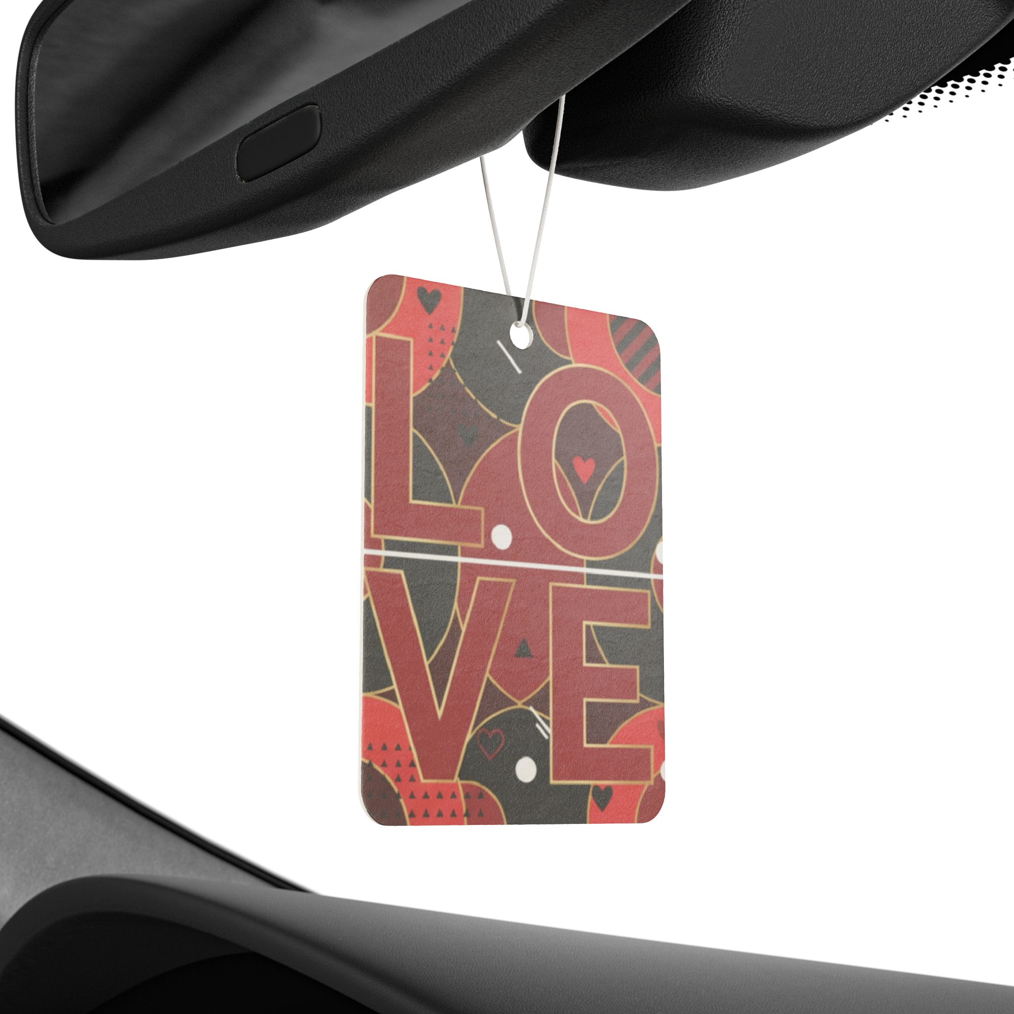 Love Typography Car Air Freshener | Red Heart Pattern - Image 4