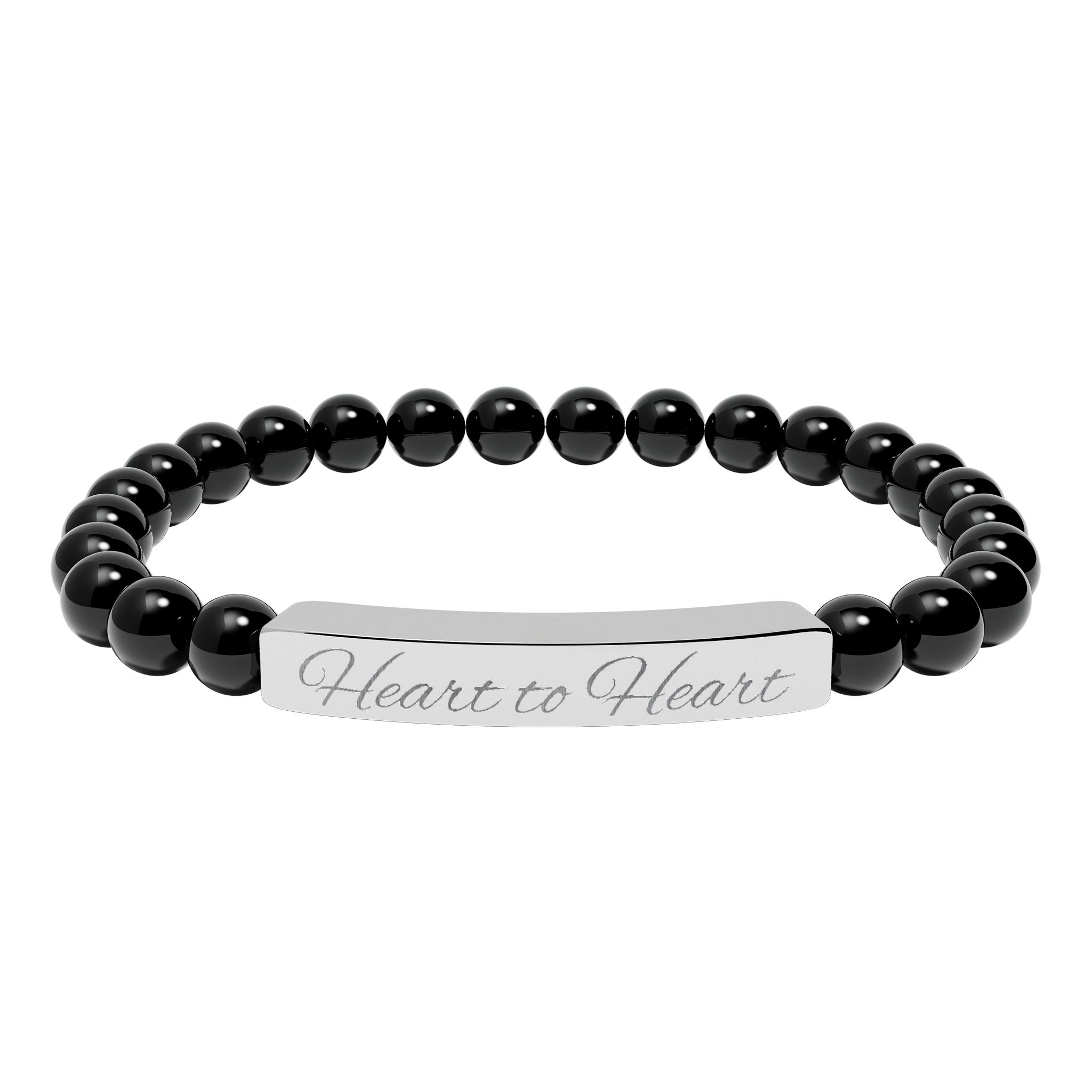 Engraved Bar Natural Stone Stretch Bracelet | Personalized Beaded Bracelet - Image 3