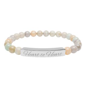 Engraved Bar Natural Stone Stretch Bracelet | Personalized Beaded Bracelet