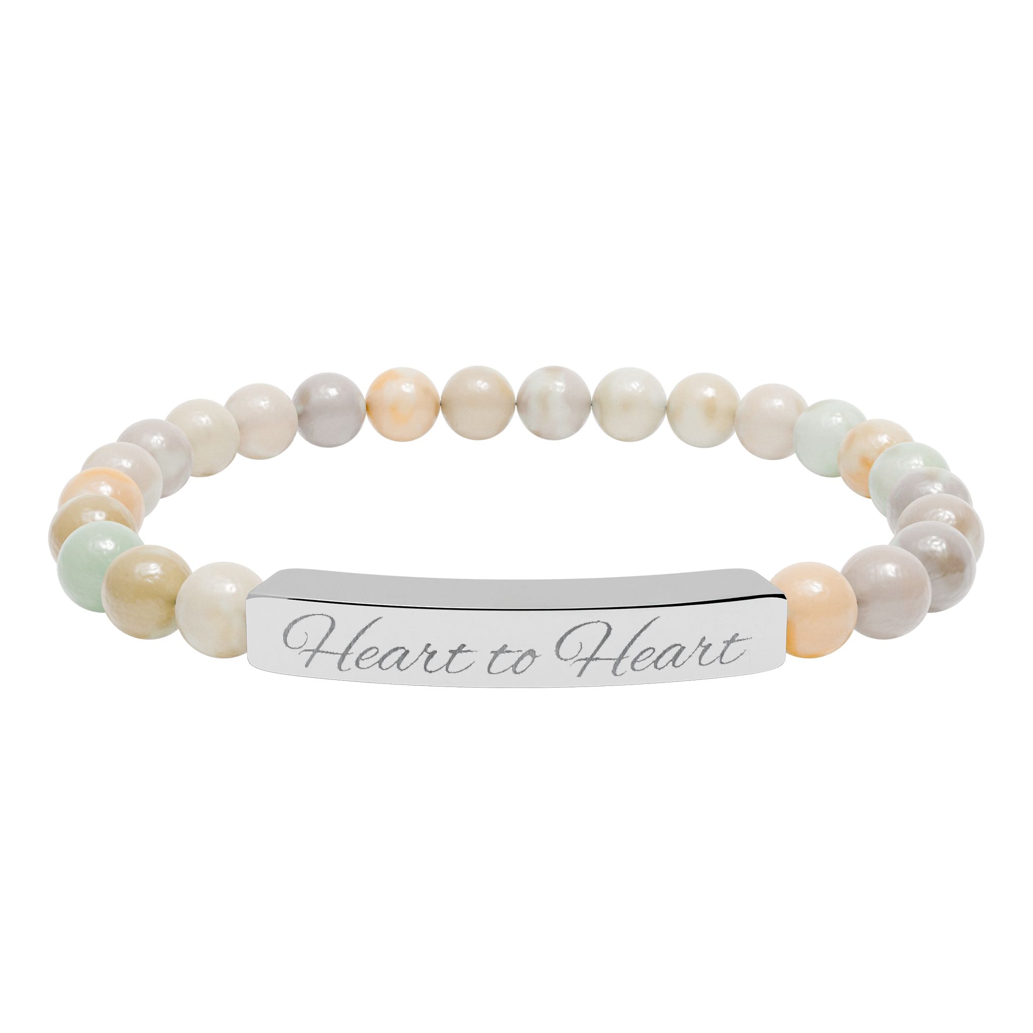 Engraved Bar Natural Stone Stretch Bracelet | Personalized Beaded Bracelet