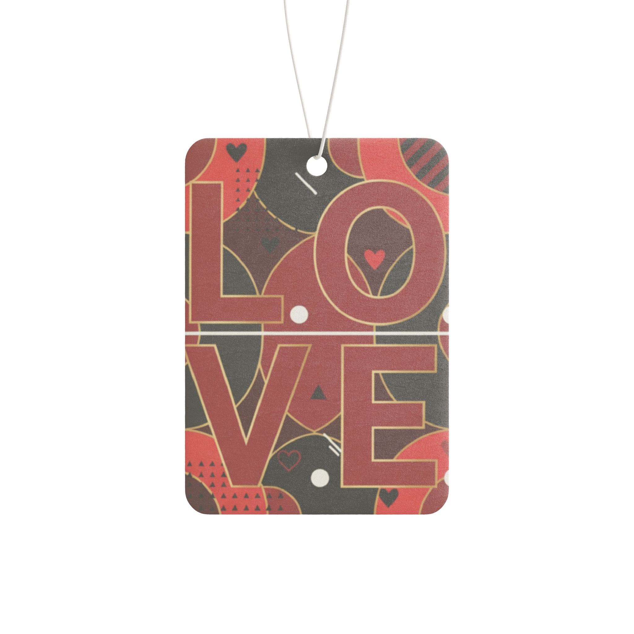 Love Typography Car Air Freshener | Red Heart Pattern - Image 3
