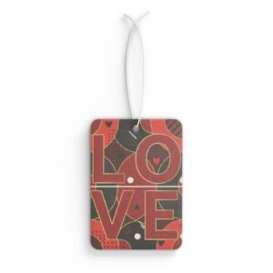 Love Typography Car Air Freshener | Red Heart Pattern