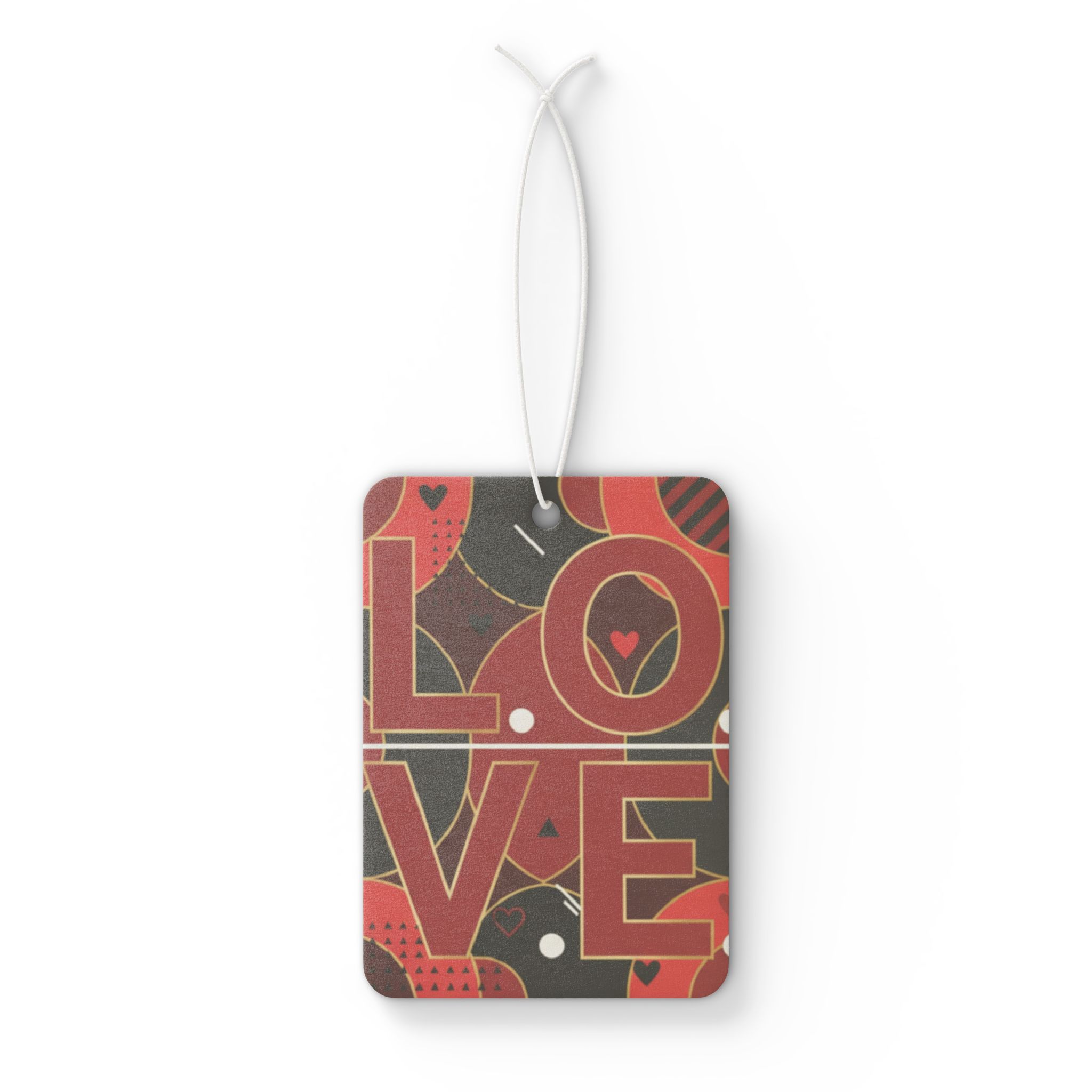 Love Typography Car Air Freshener | Red Heart Pattern - Image 2