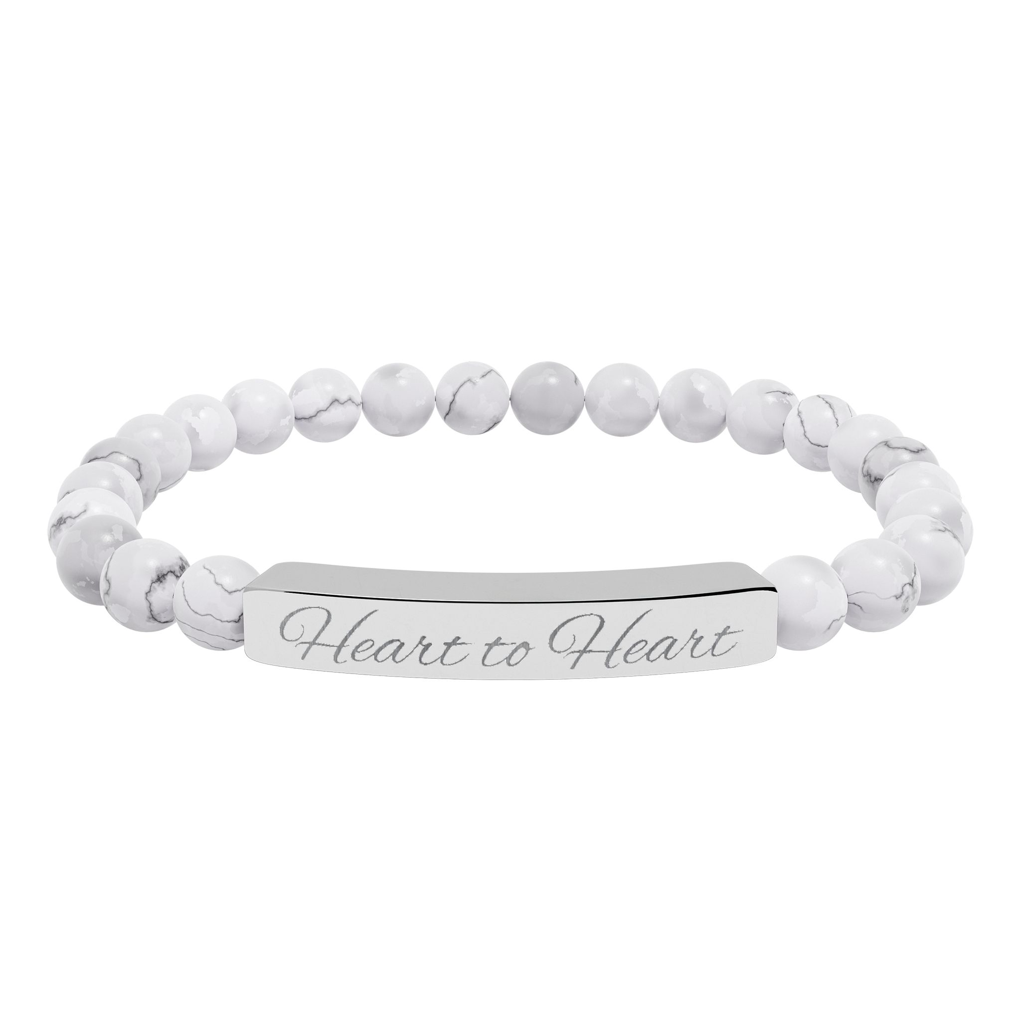 Engraved Bar Natural Stone Stretch Bracelet | Personalized Beaded Bracelet - Image 2