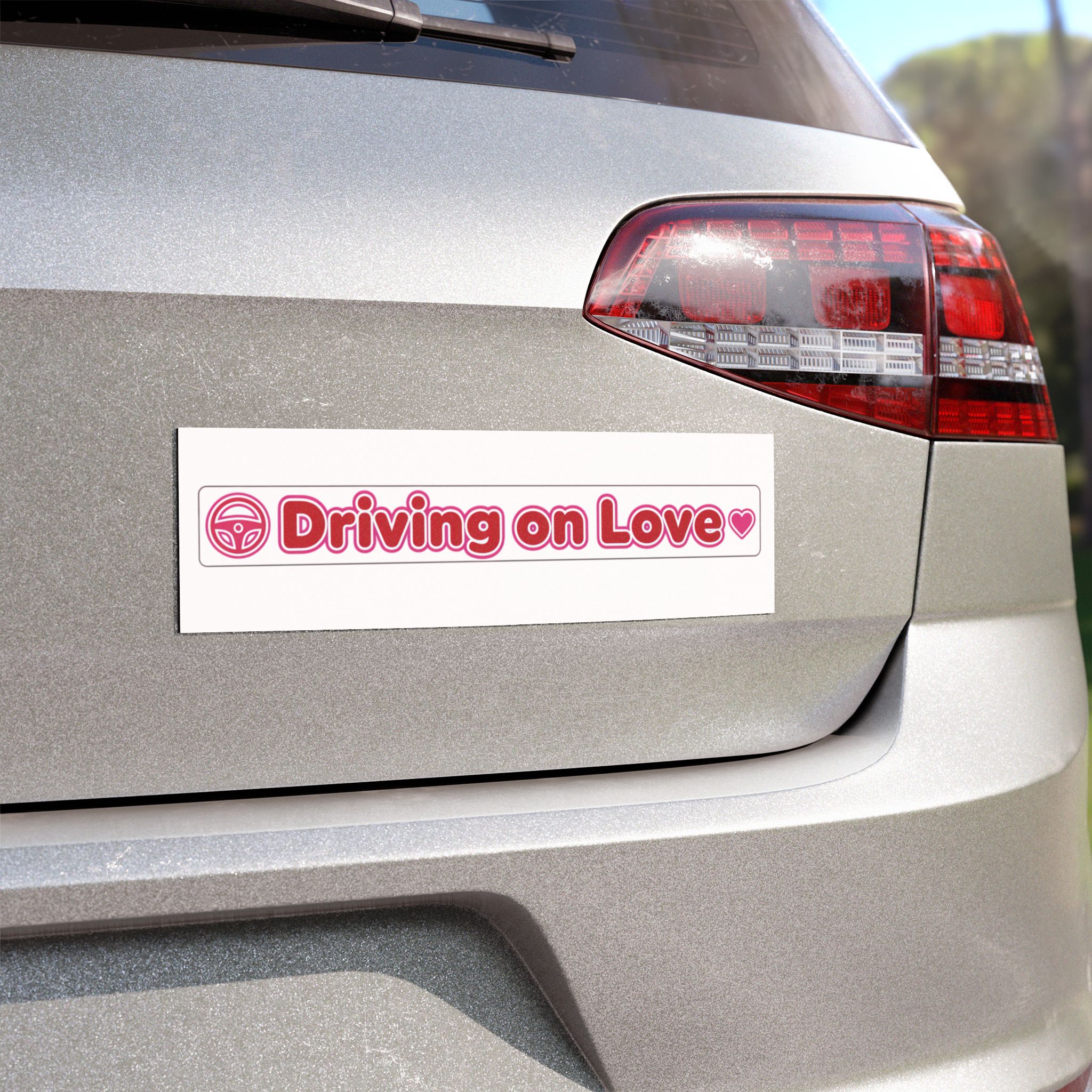 Driving on Love Car Magnet | Pink Heart Steering Wheel Bumper Sticker - Image 4