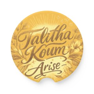 Soapstone Car Coaster — "Talitha Koum Arise" Inspirational Floral Drink Holder