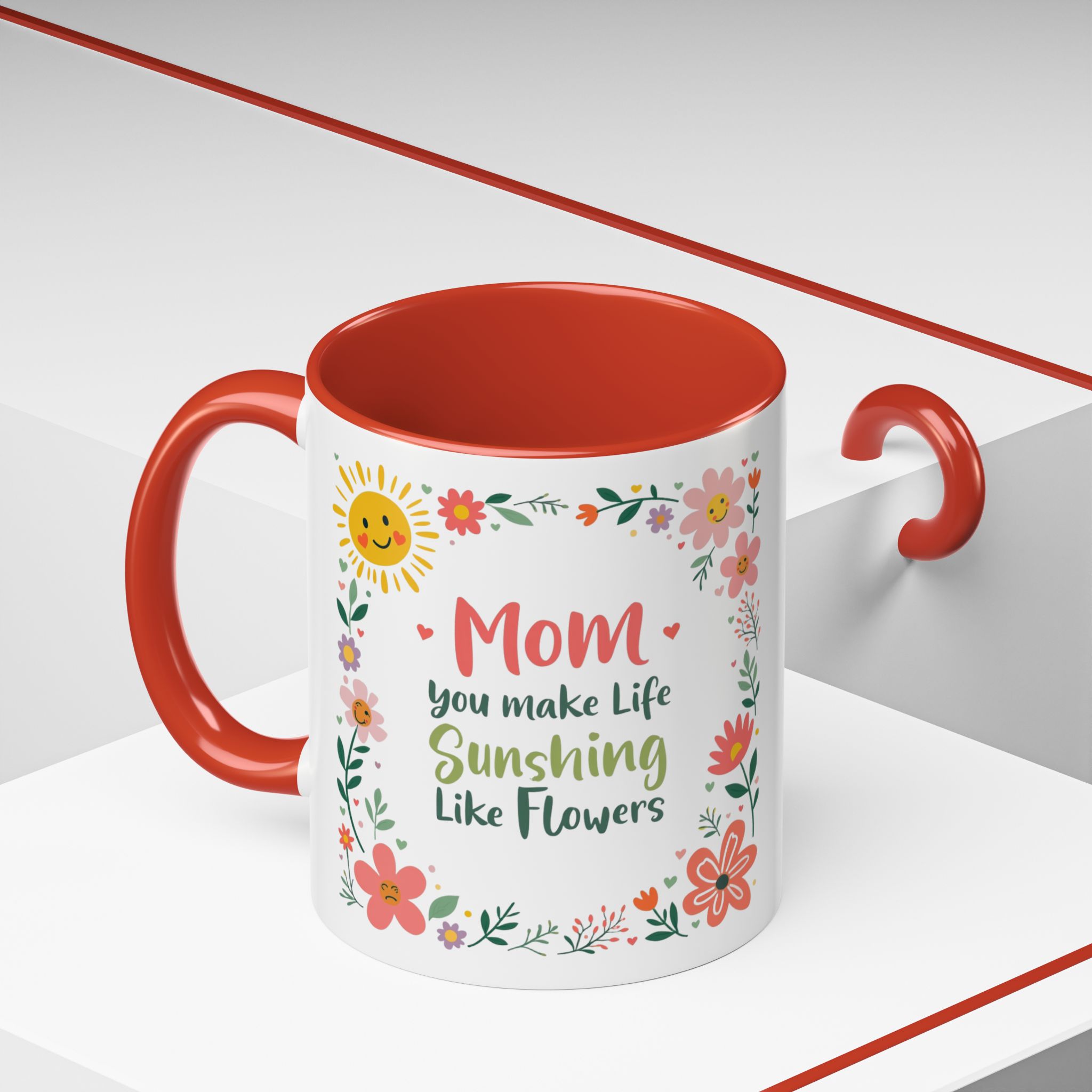 Floral 'Mom' Coffee Mug – Inspirational Mother's Day Accent Mug (11/15oz)