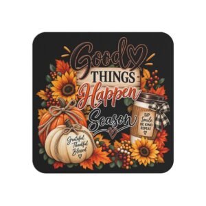 Autumn 'Good Things Happen' Coasters — Fall Sunflowers & Pumpkin Drink Coaster Set (50/100 pcs)