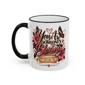 Inspirational Floral Butterfly Mug — "You Are Stronger Than You Think" Accent Rim & Handle