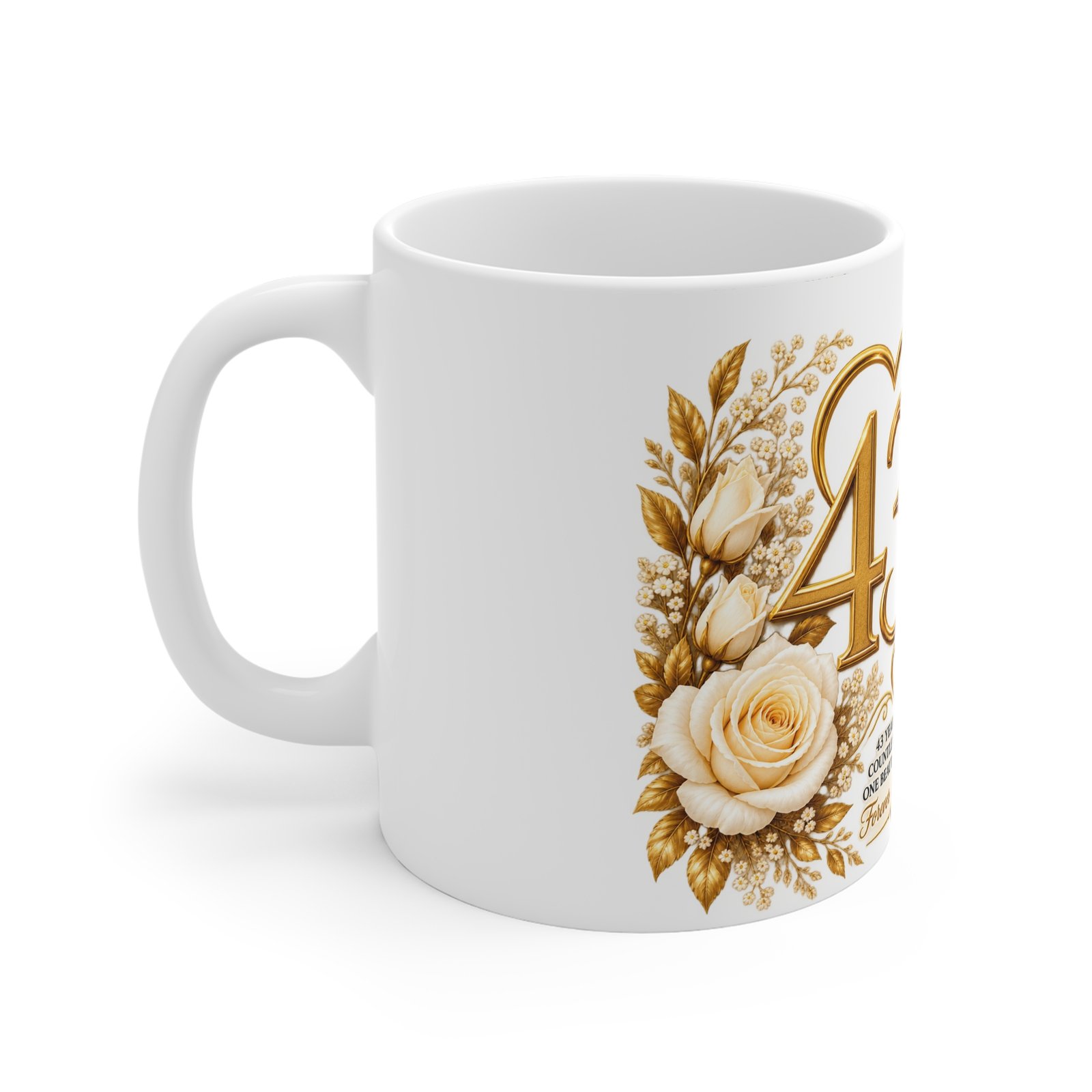 43rd Wedding Anniversary Gold Roses Mug — Customizable Keepsake - Image 2
