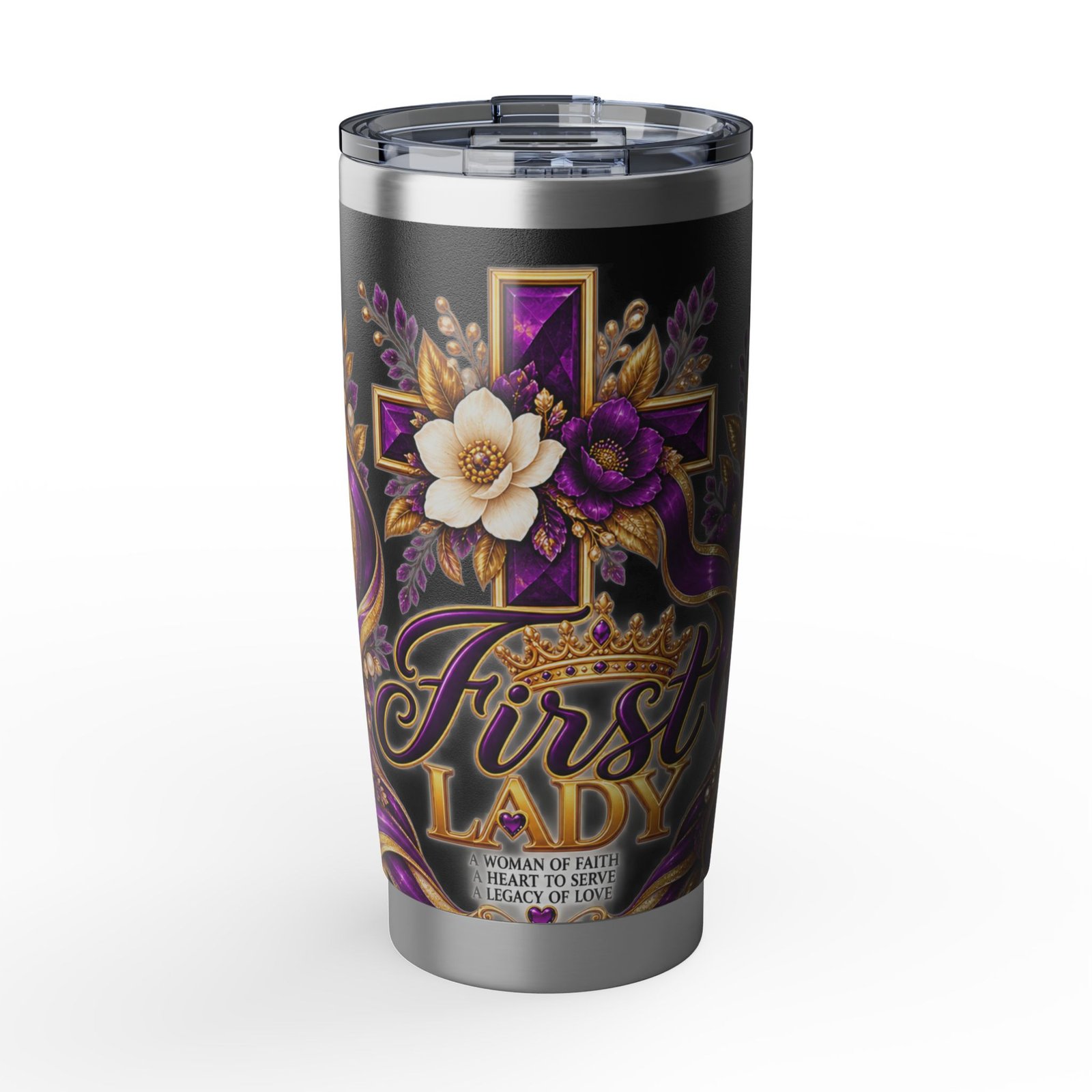 First Lady 20oz Tumbler — Inspirational Floral Cross Travel Cup - Image 5
