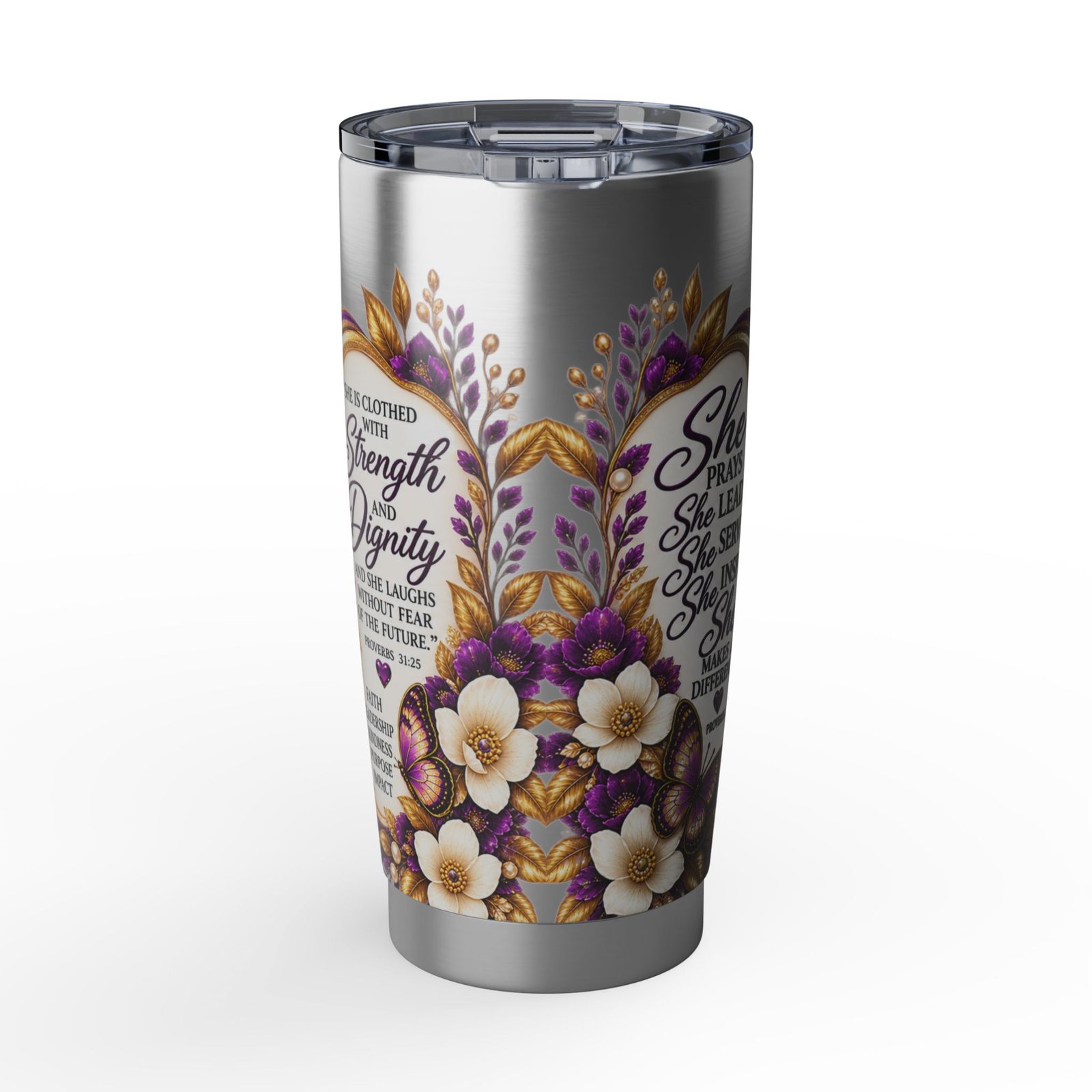First Lady 20oz Tumbler — Inspirational Floral Cross Travel Cup - Image 2