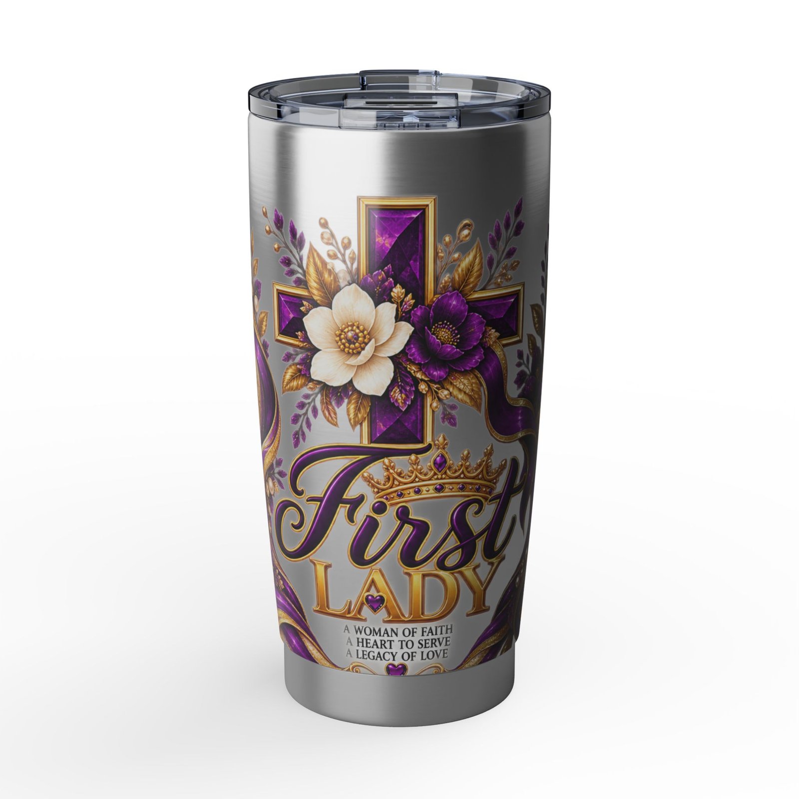 First Lady 20oz Tumbler — Inspirational Floral Cross Travel Cup