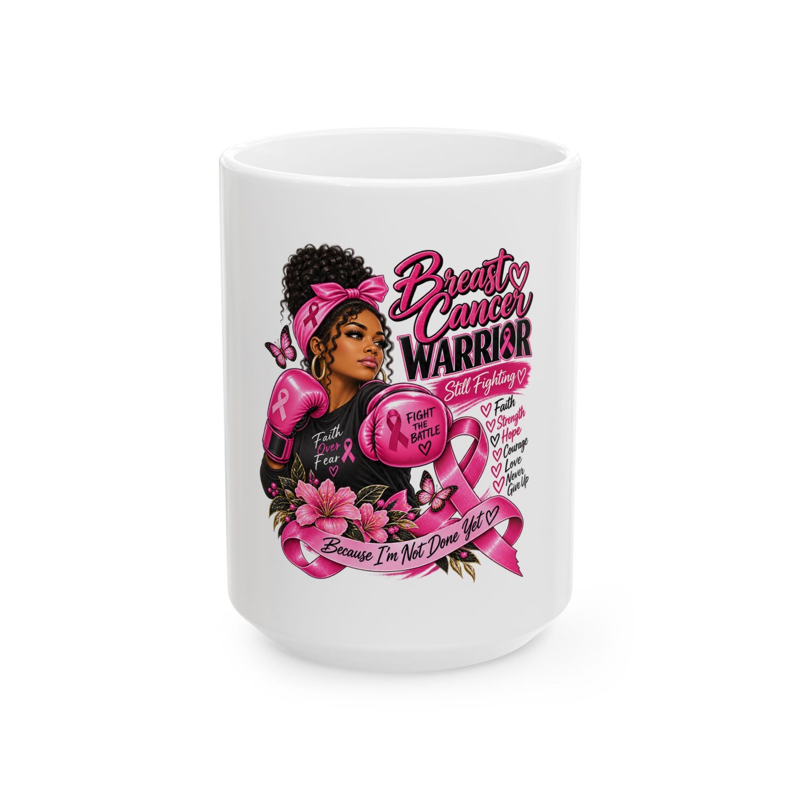 Breast Cancer Warrior Mug — Pink Ribbon Boxing Fighter Ceramic Coffee Cup (11oz/15oz) - Image 9