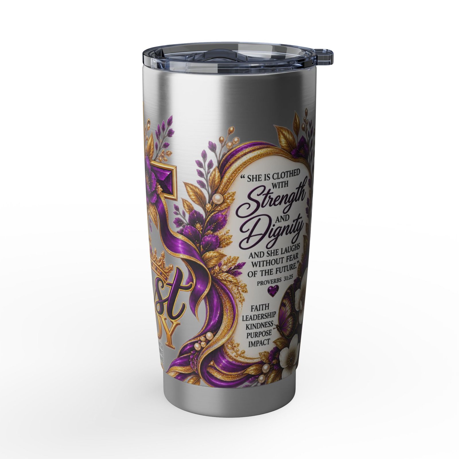 First Lady 20oz Tumbler — Inspirational Floral Cross Travel Cup - Image 3