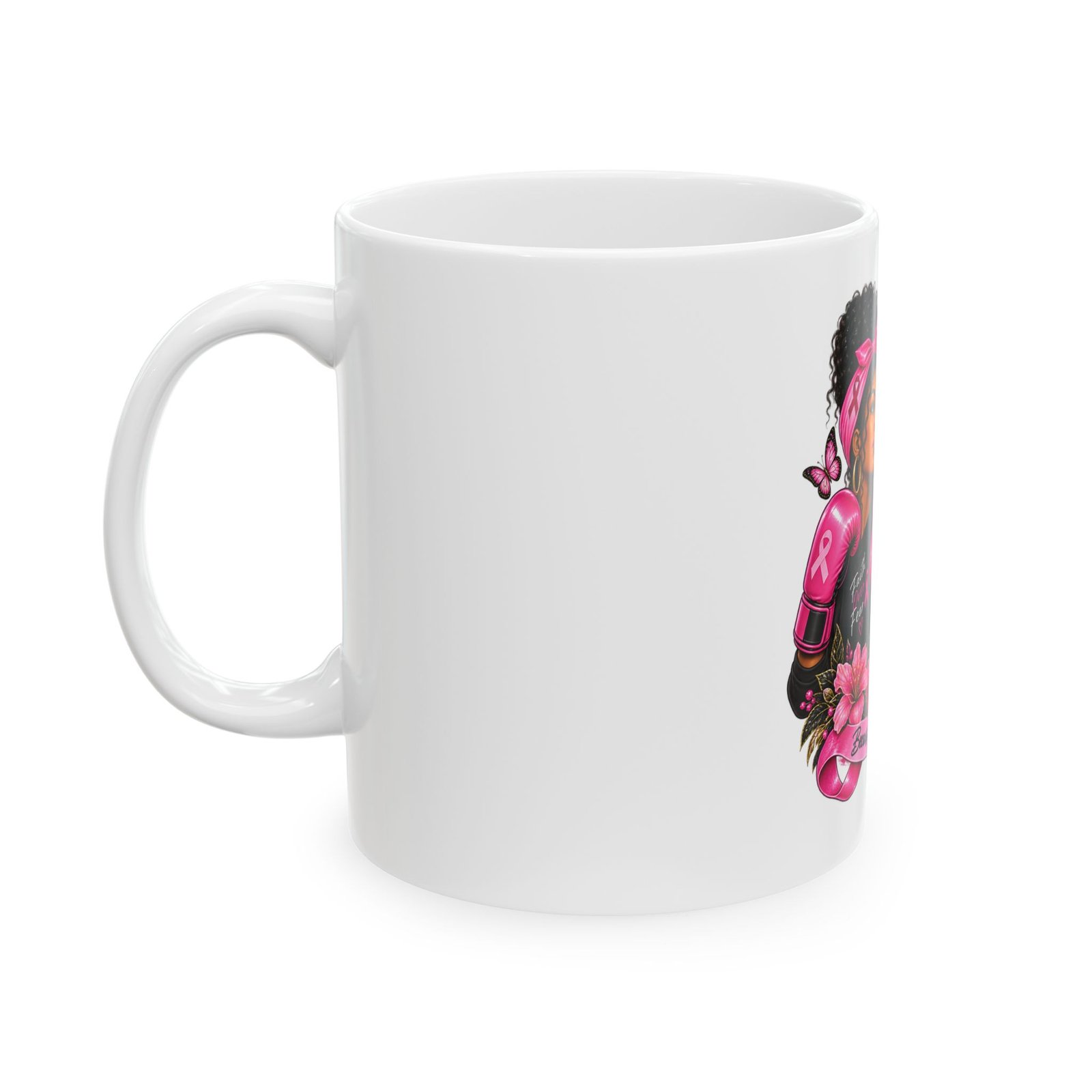 Breast Cancer Warrior Mug — Pink Ribbon Boxing Fighter Ceramic Coffee Cup (11oz/15oz) - Image 3