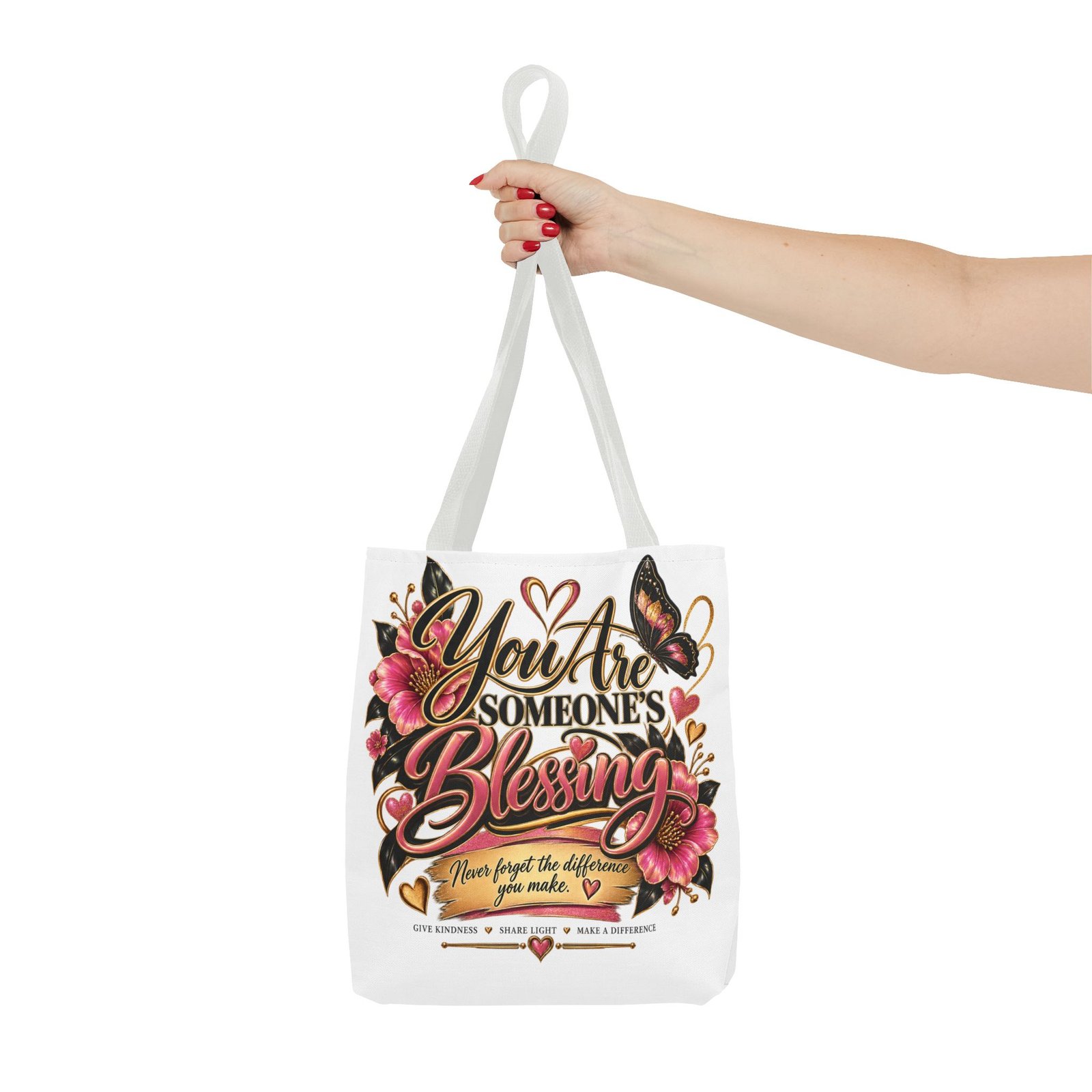 Inspirational Tote Bag — "You Are Someone's Blessing" / "Never Forget the Difference You Make" Floral Design - Image 4