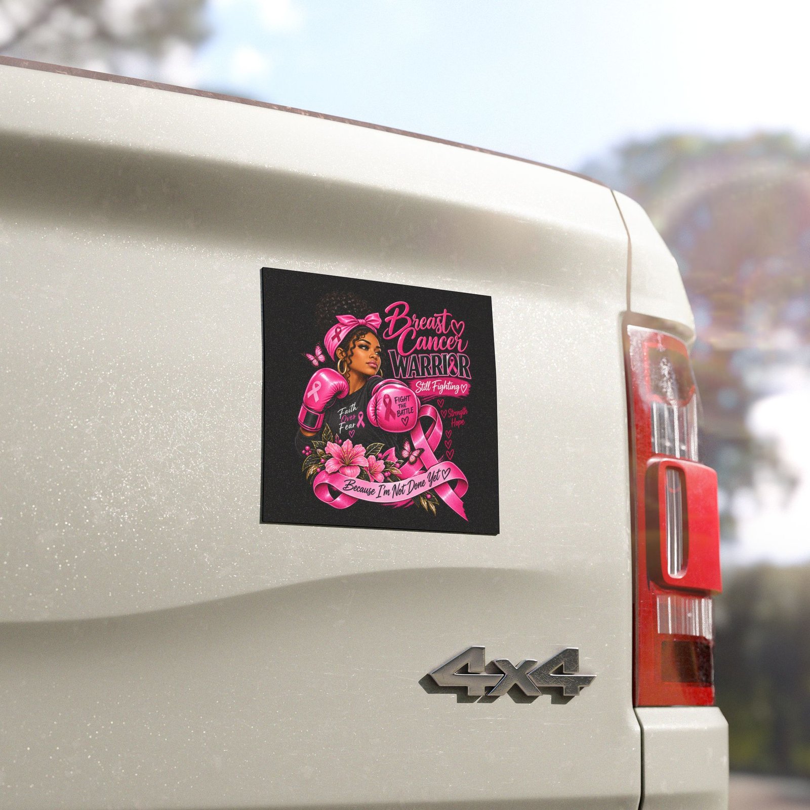 Breast Cancer Warrior Car Magnet – 'Because I'm Not Done Yet' Pink Ribbon Design - Image 4