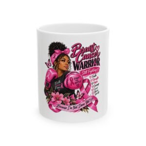 Breast Cancer Warrior Mug — Pink Ribbon Boxing Fighter Ceramic Coffee Cup (11oz/15oz)