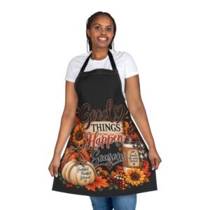 Autumn 'Good Things Happen' Kitchen Apron — Fall Pumpkin & Sunflower Chef Apron
