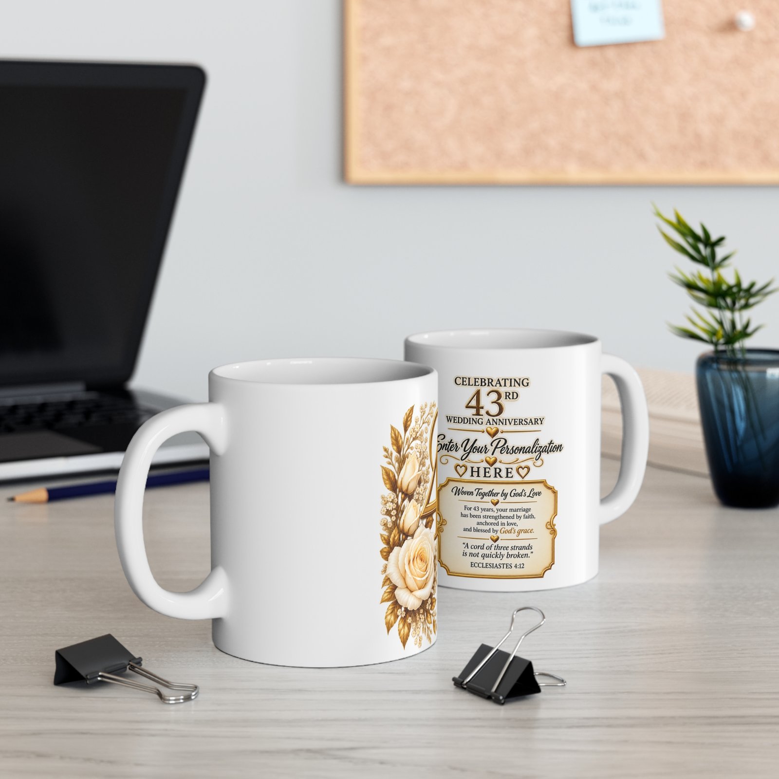 43rd Wedding Anniversary Gold Roses Mug — Customizable Keepsake - Image 5