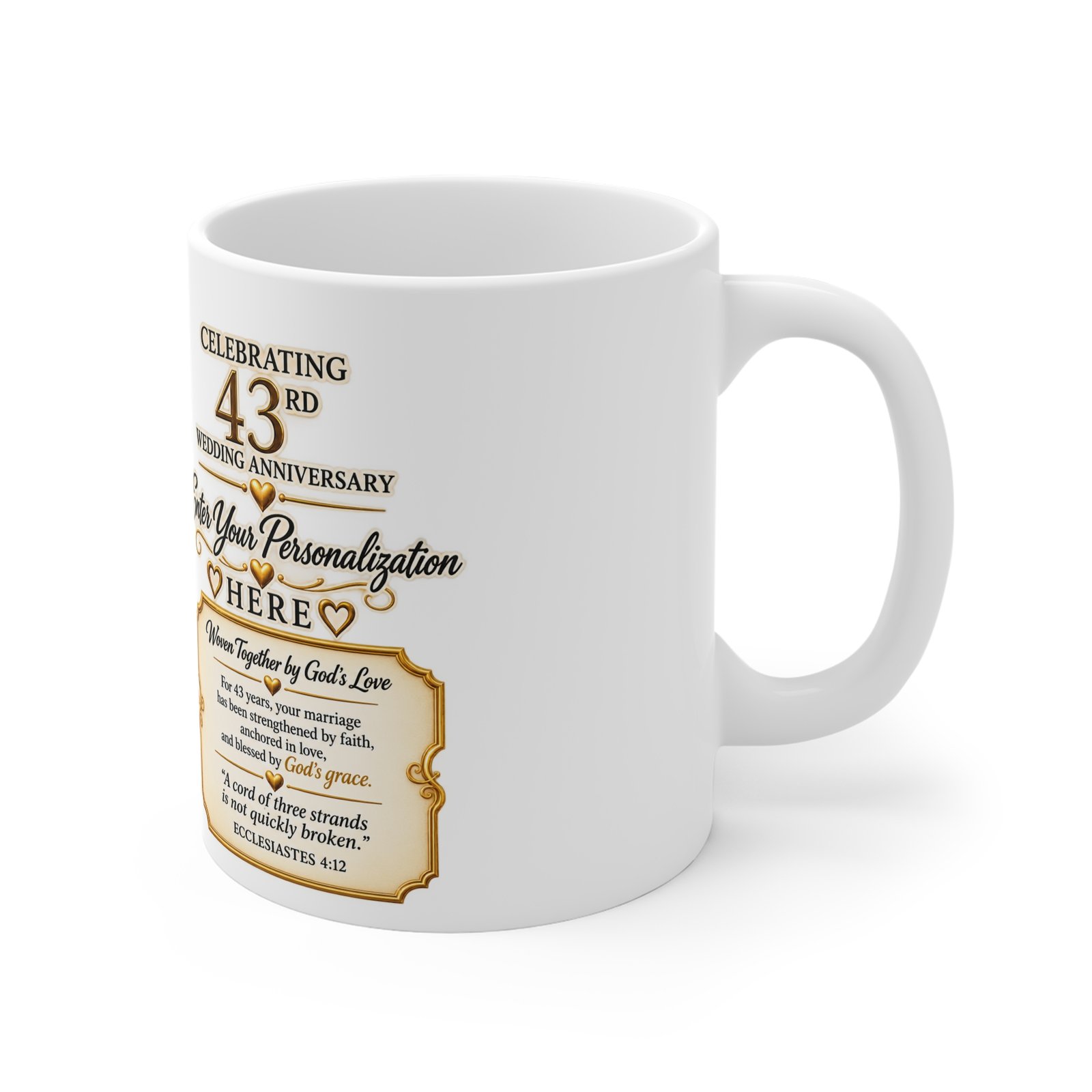 43rd Wedding Anniversary Gold Roses Mug — Customizable Keepsake - Image 3